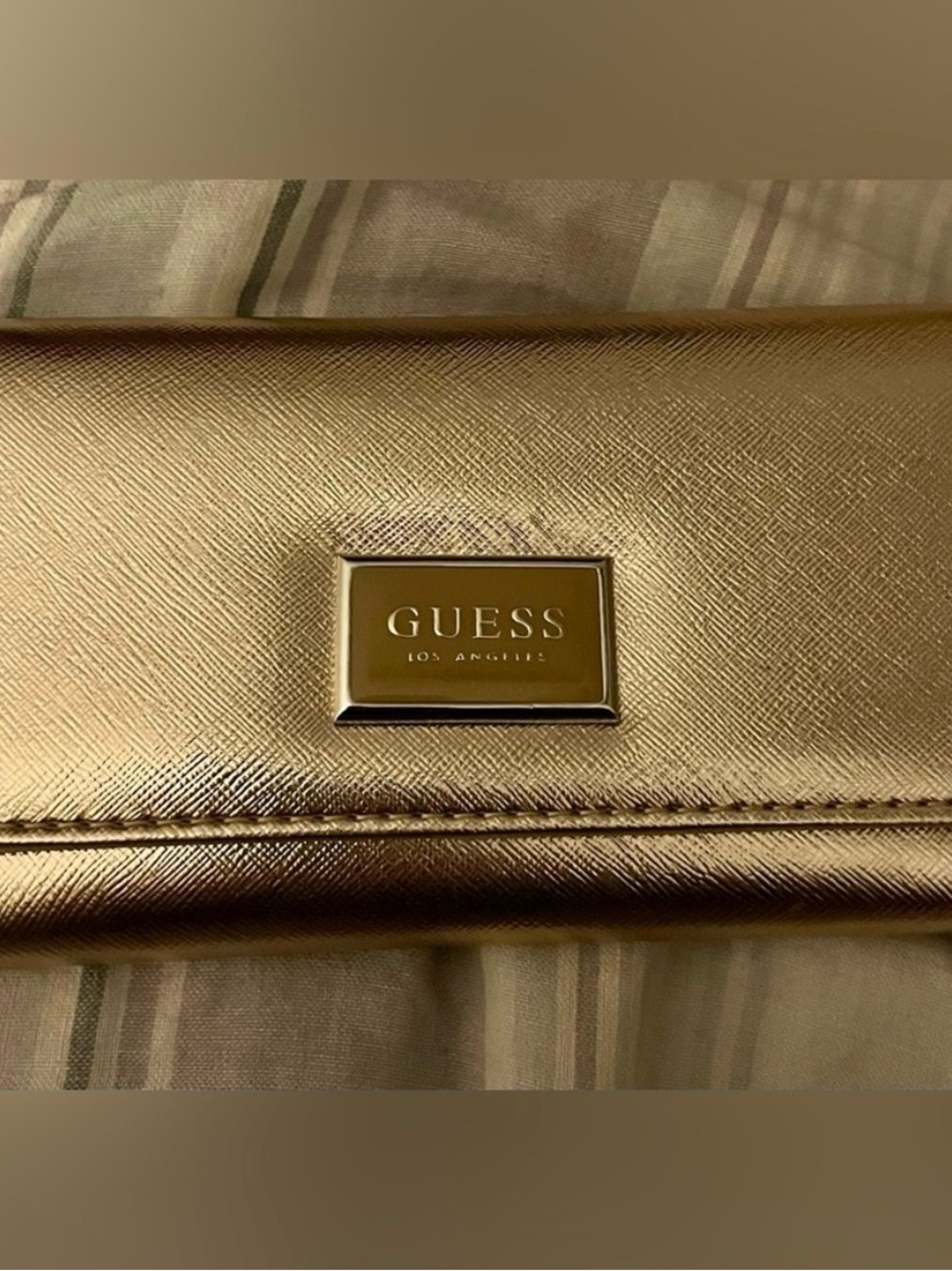 Guess Metallic Gold Saffiano Trifold Clutch